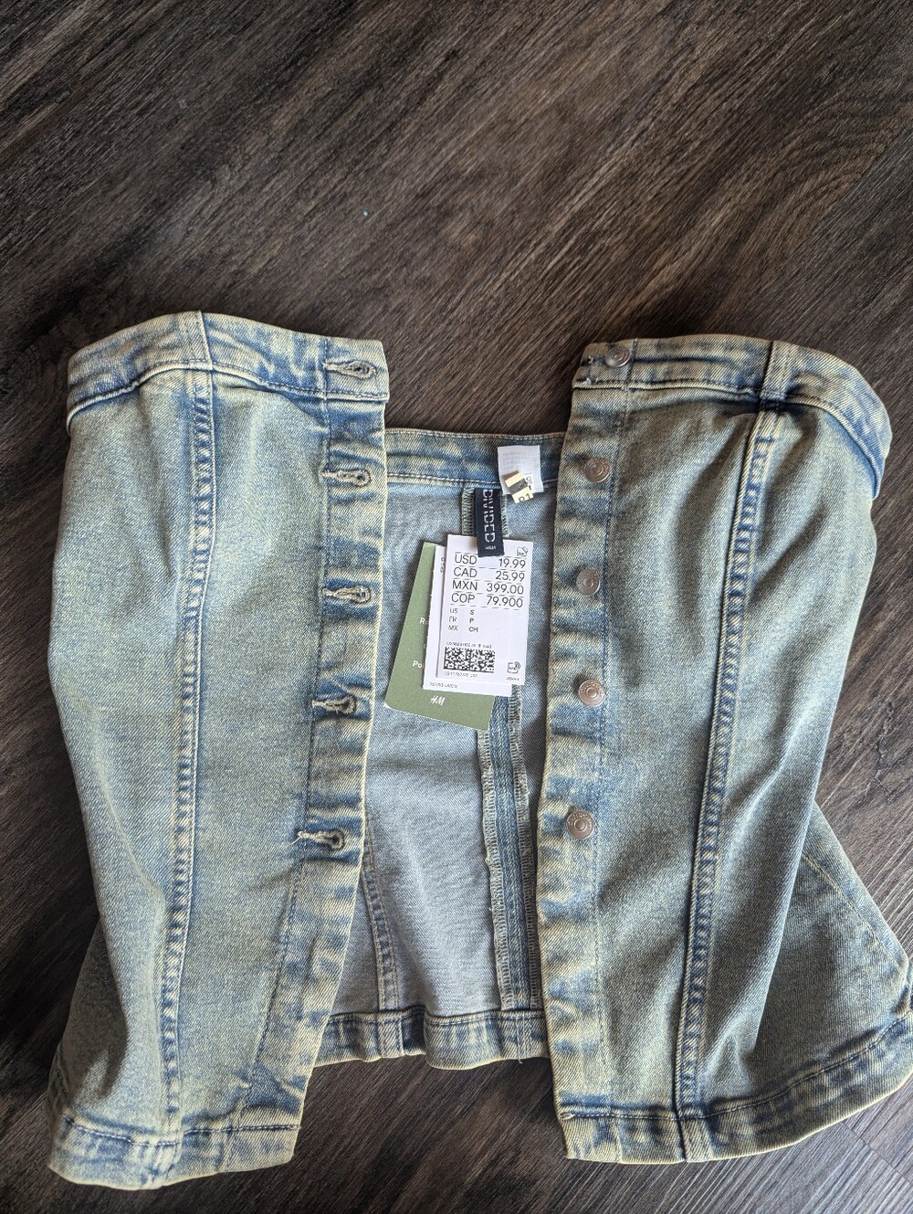 Divided Faded Light Blue Denim Strapless Button-Front Crop Top